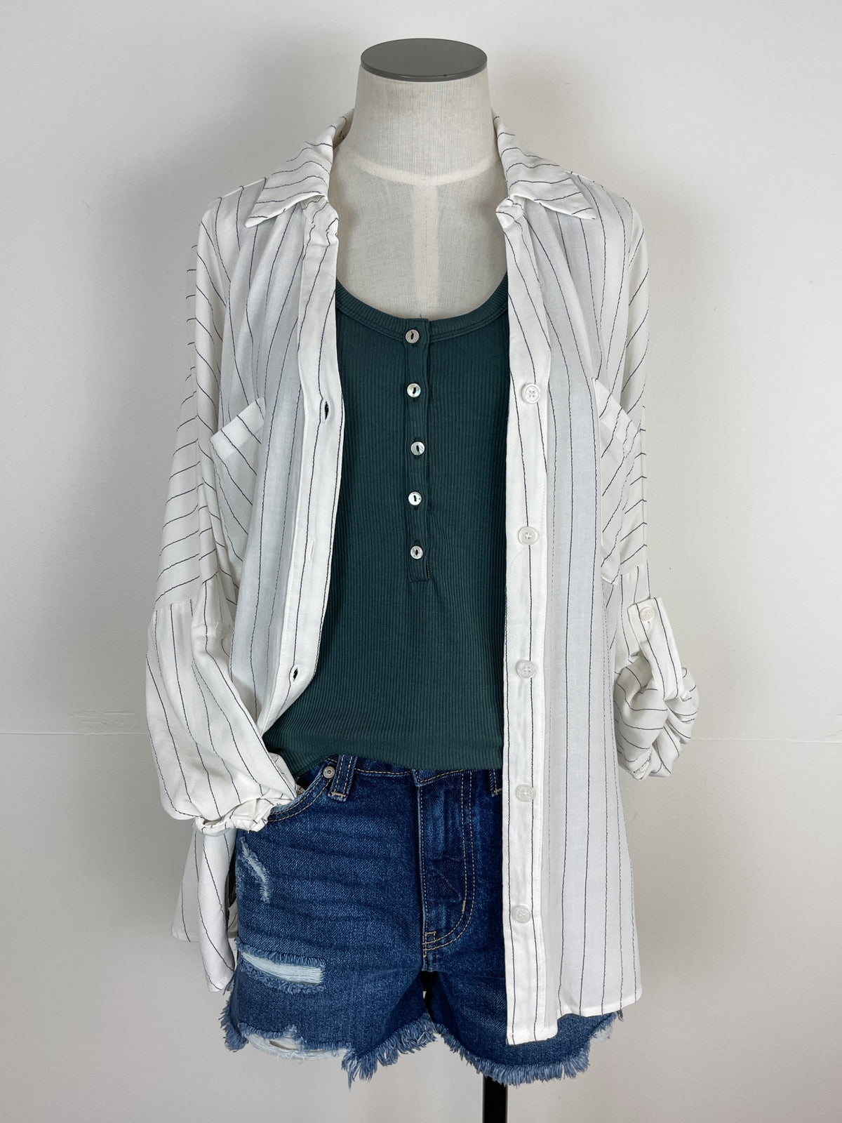 Pinstripe Button Down in White