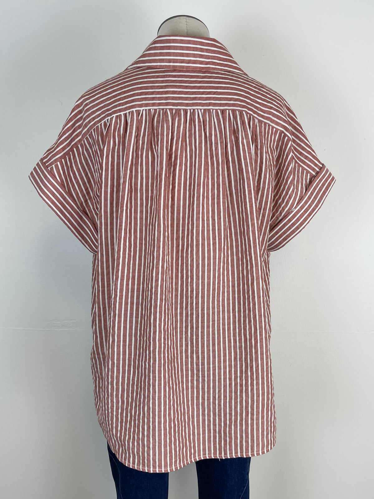 Striped Half Button Down in Rust