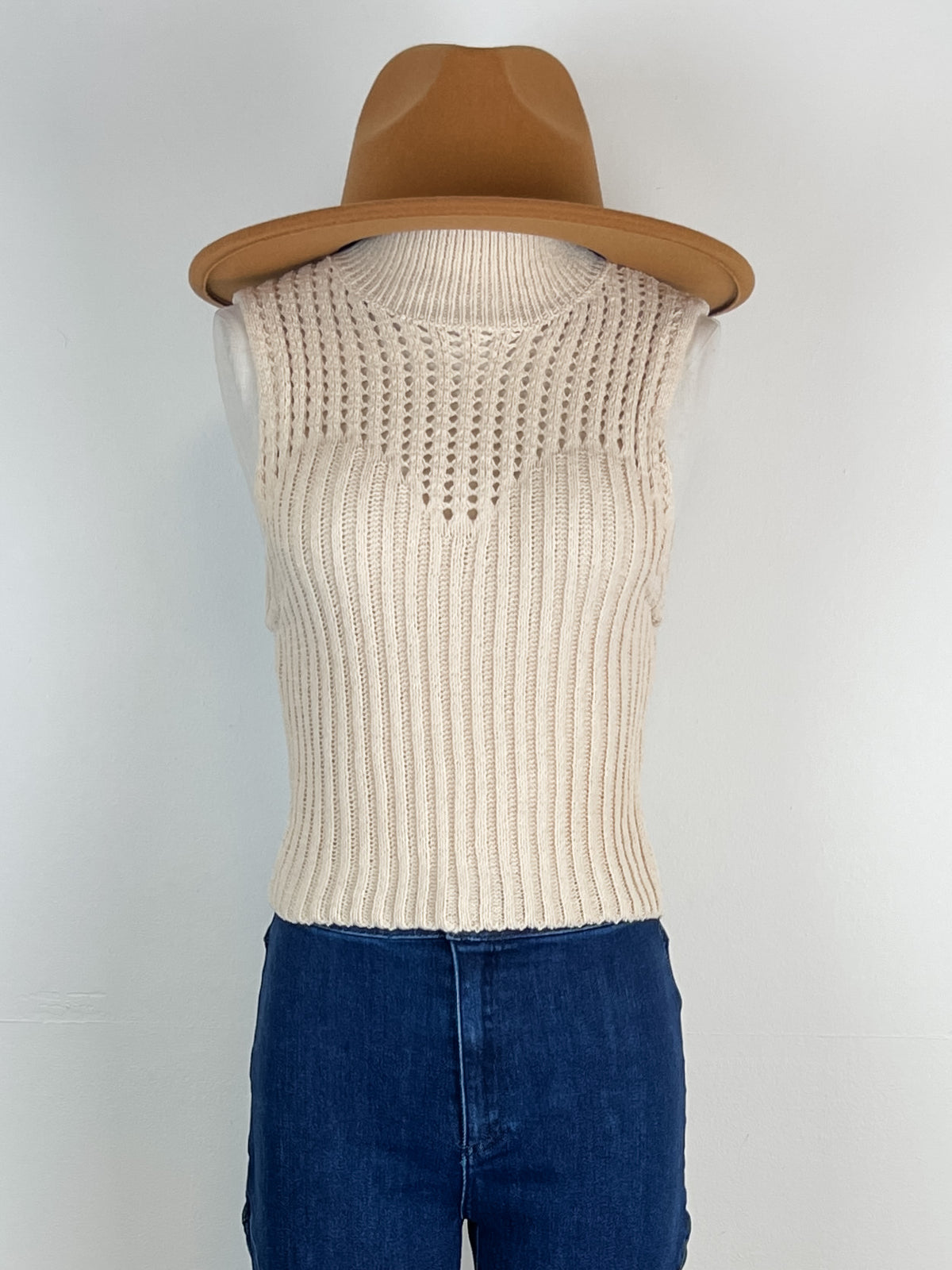 Mock Neck Sweater Tank in Natural