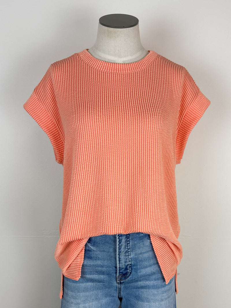 Lexi Ribbed Tee in Peach