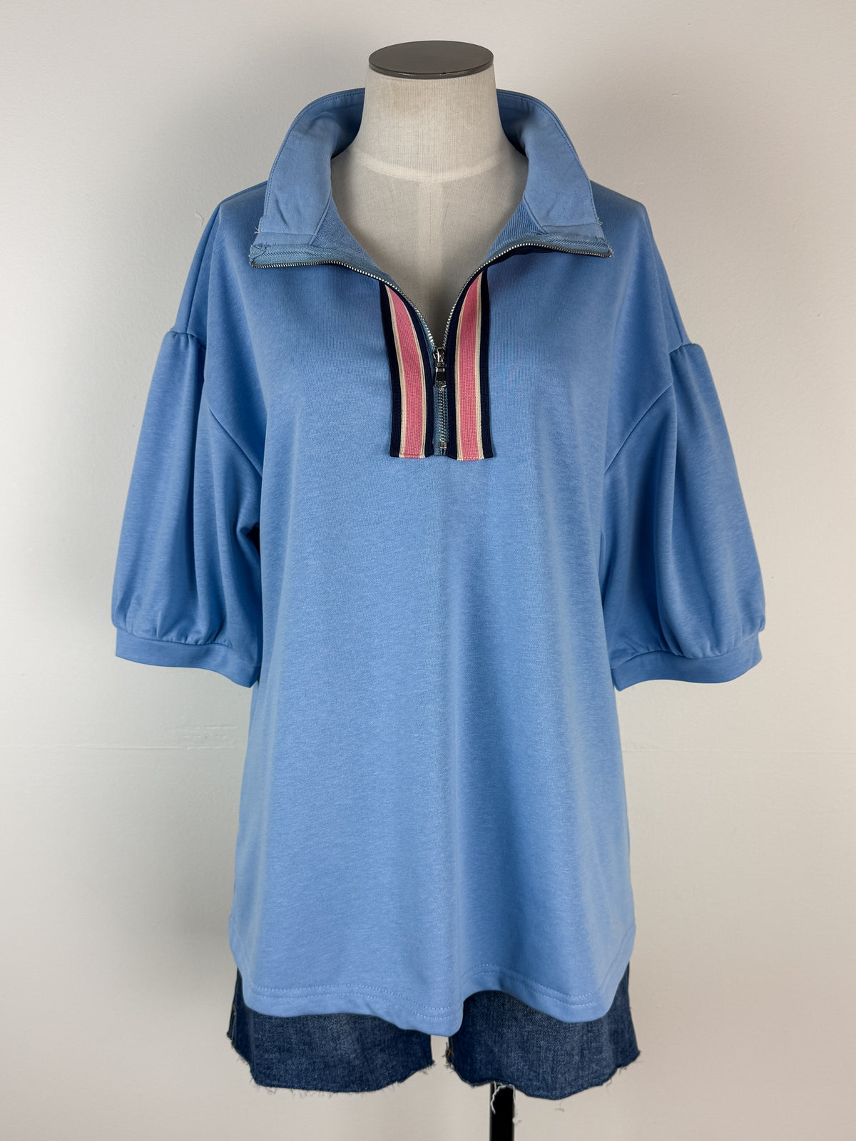 Georgia Half Zip Top in Light Blue