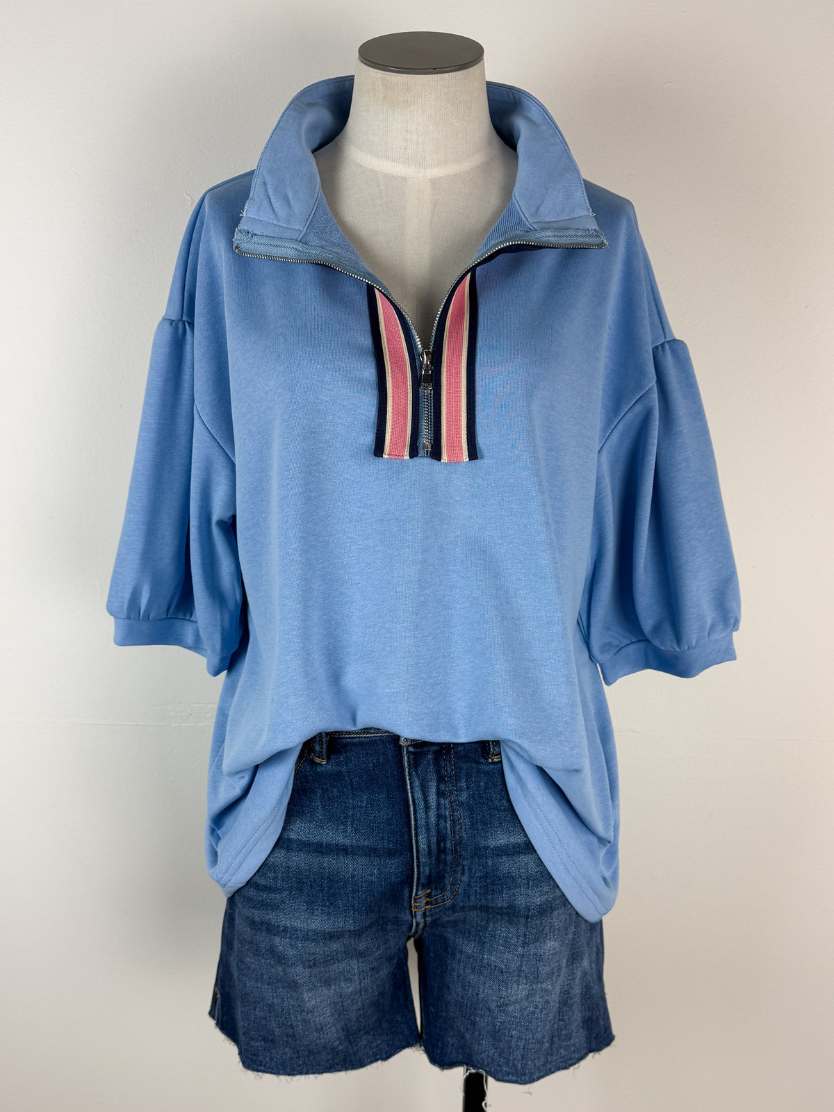 Georgia Half Zip Top in Light Blue