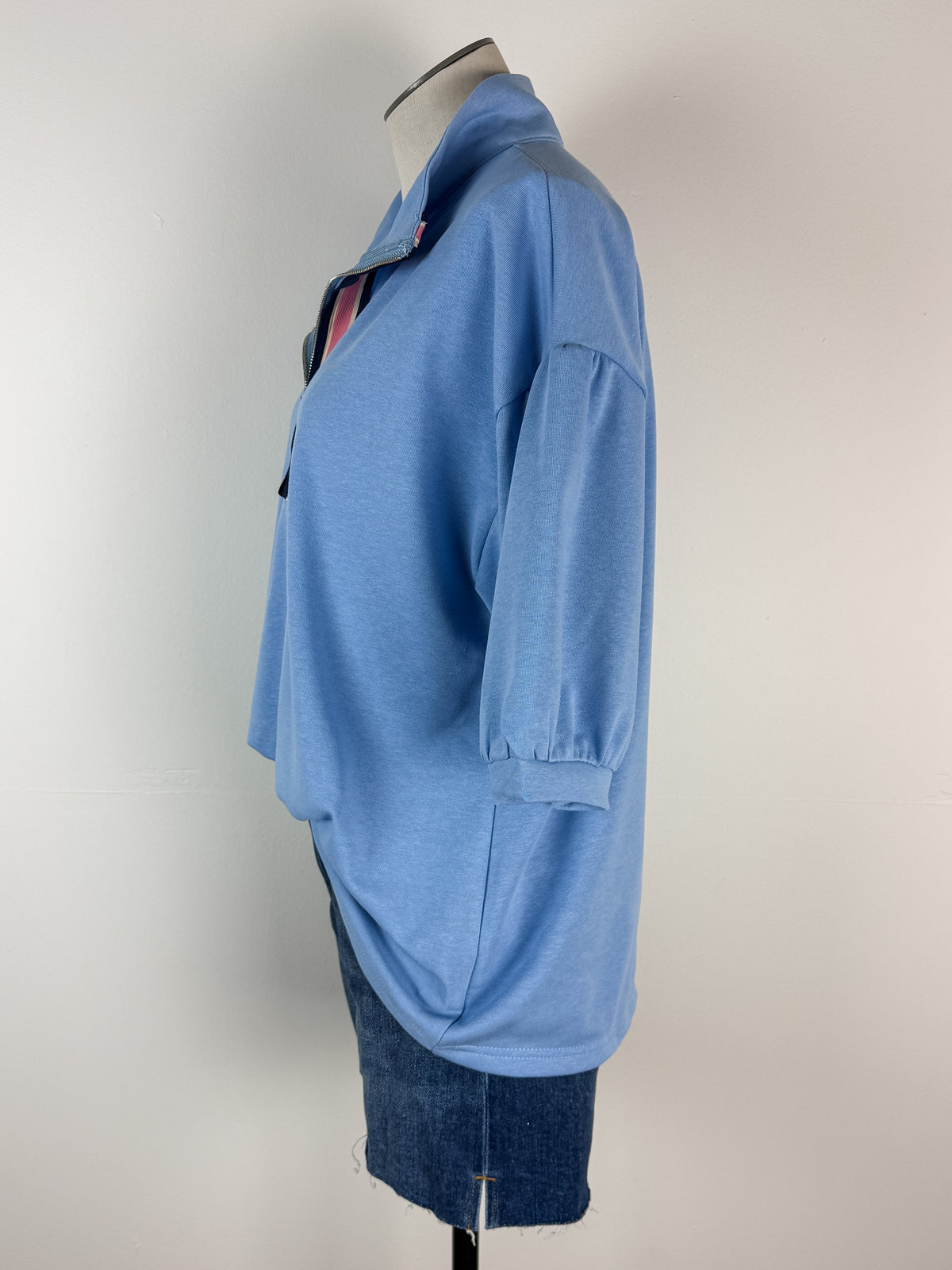 Georgia Half Zip Top in Light Blue