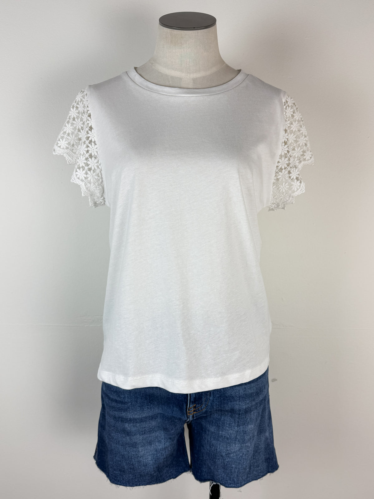 Hadley Lace Sleeve Top in White