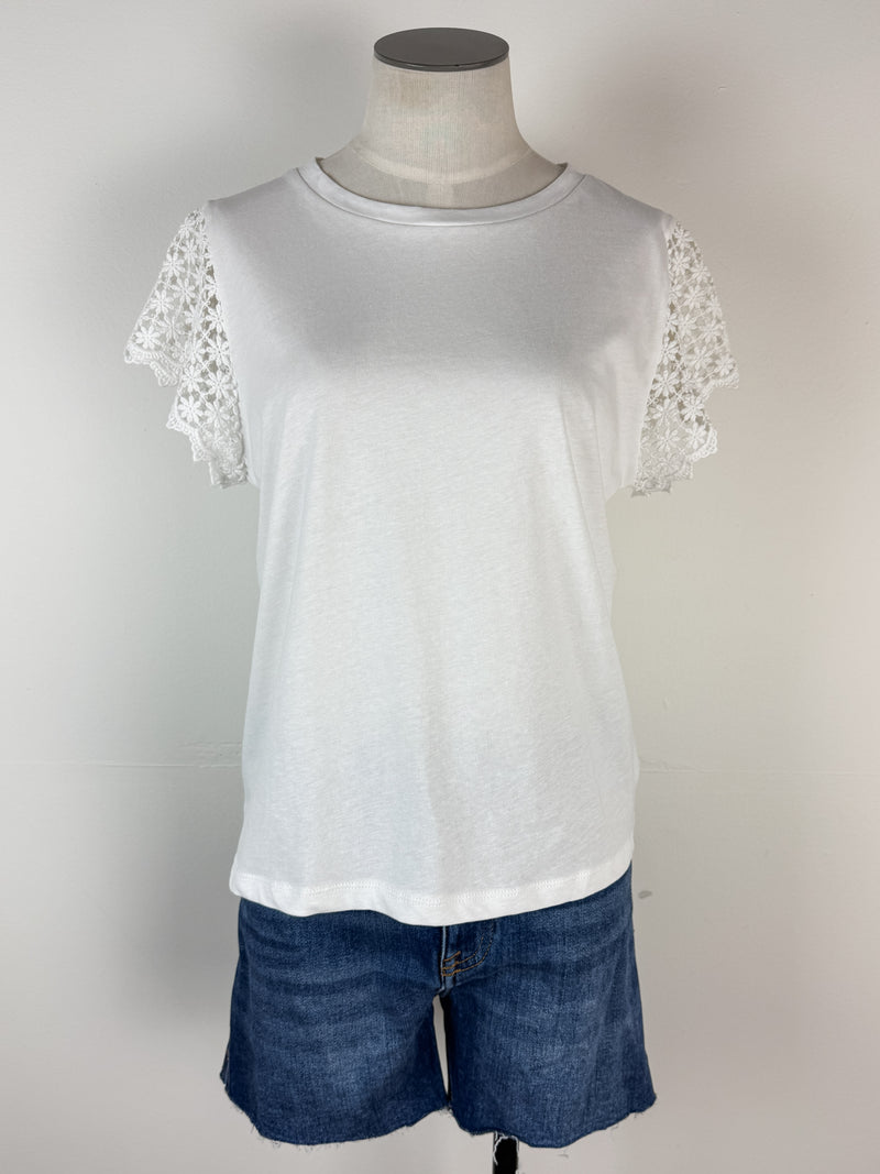 Hadley Lace Sleeve Top in White