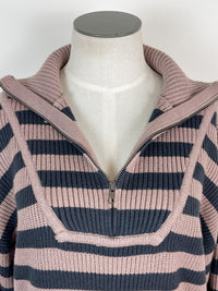 Kylie Half Zip Striped Sweater in Mauve/Slate