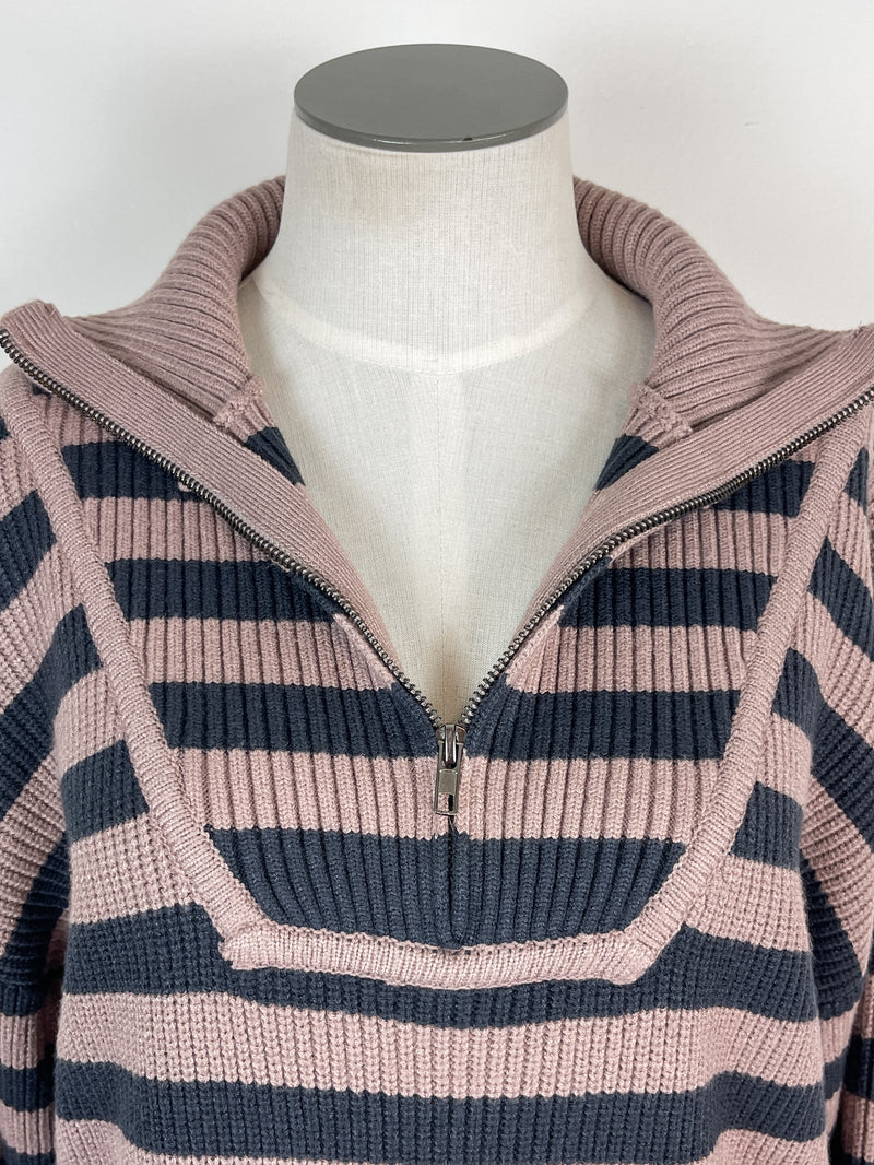 Kylie Half Zip Striped Sweater in Mauve/Slate