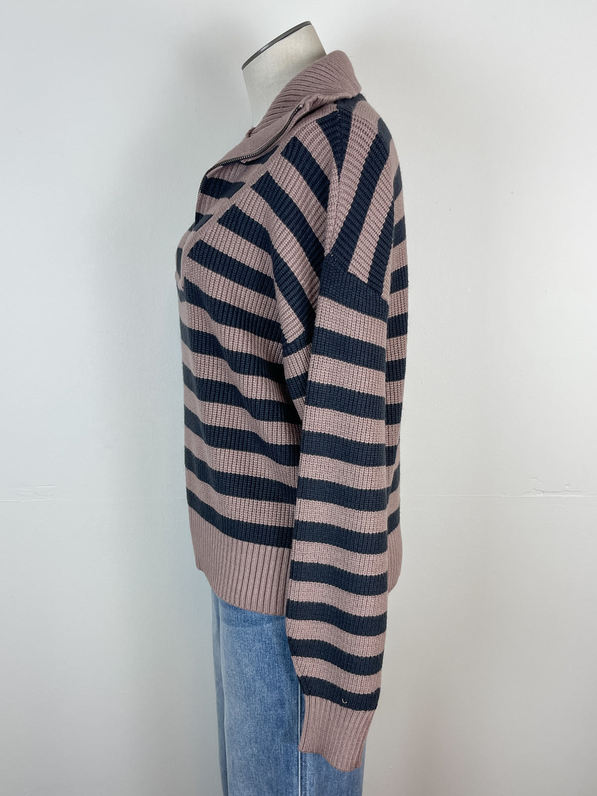 Kylie Half Zip Striped Sweater in Mauve/Slate