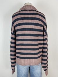 Kylie Half Zip Striped Sweater in Mauve/Slate