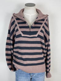 Kylie Half Zip Striped Sweater in Mauve/Slate