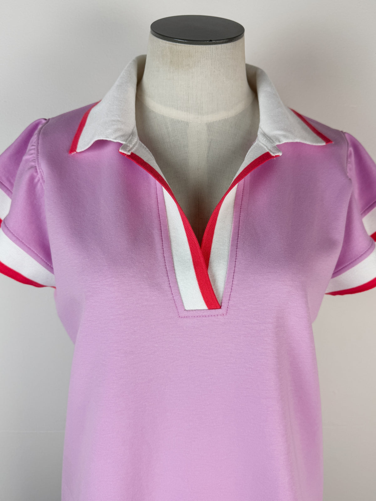 Margaret Collared Top in Pink/Ivory