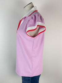 Margaret Collared Top in Pink/Ivory