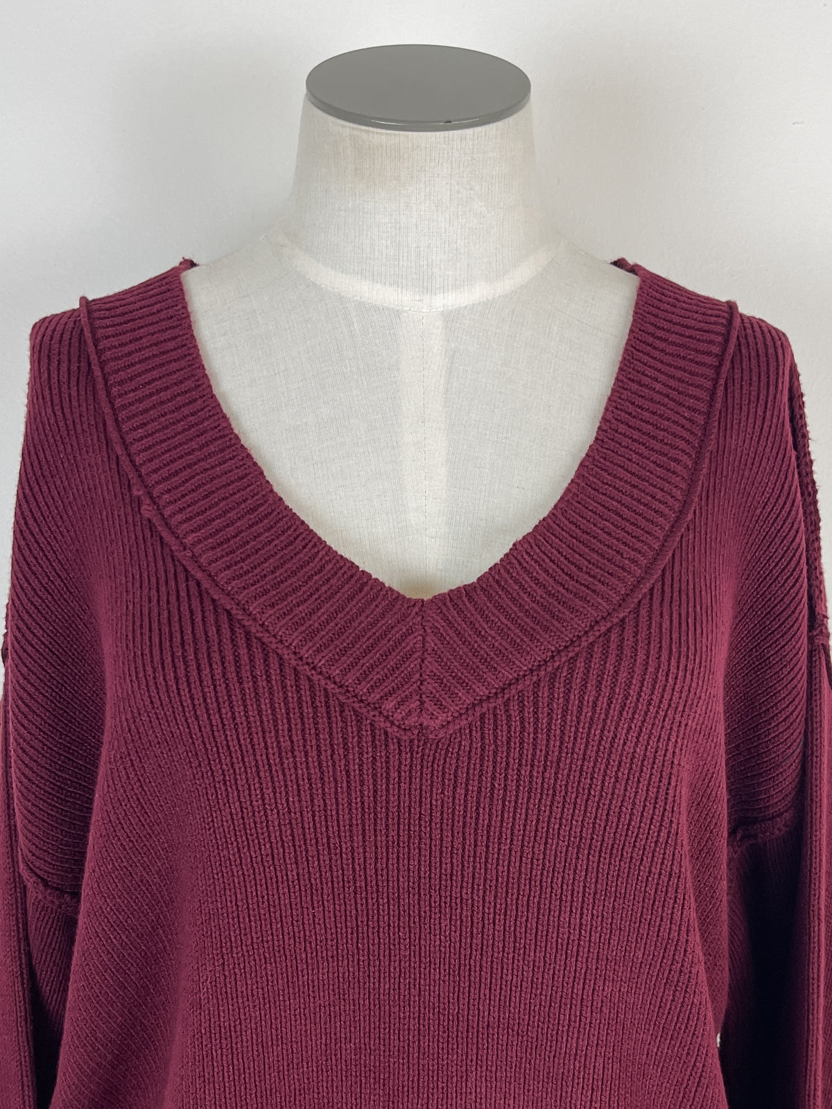 Kenna V Neck Sweater in Oxblood