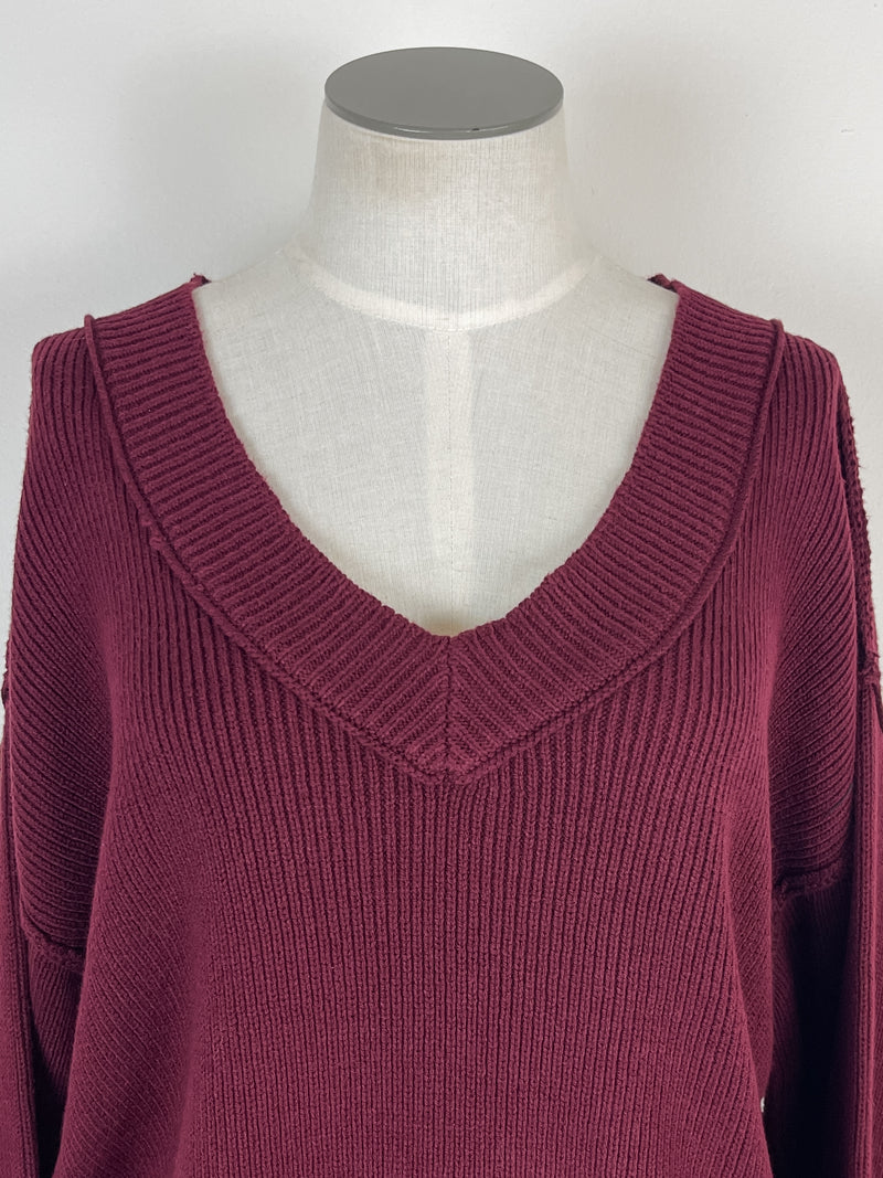 Kenna V Neck Sweater in Oxblood