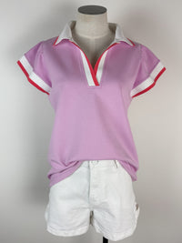 Margaret Collared Top in Pink/Ivory