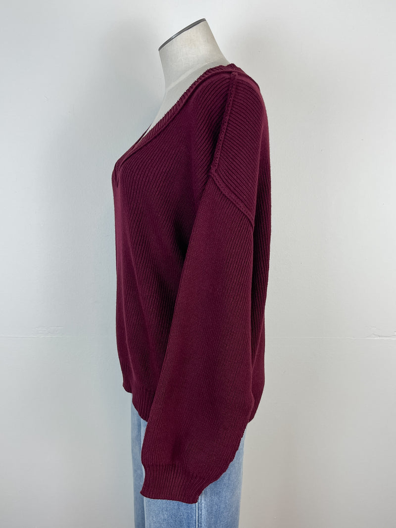 Kenna V Neck Sweater in Oxblood