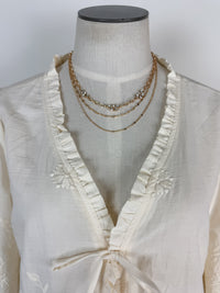 Cassie Embroidered Front Tie Blouse in Ivory
