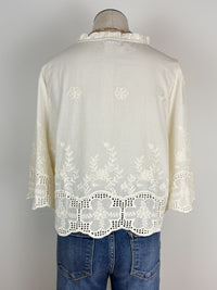 Cassie Embroidered Front Tie Blouse in Ivory