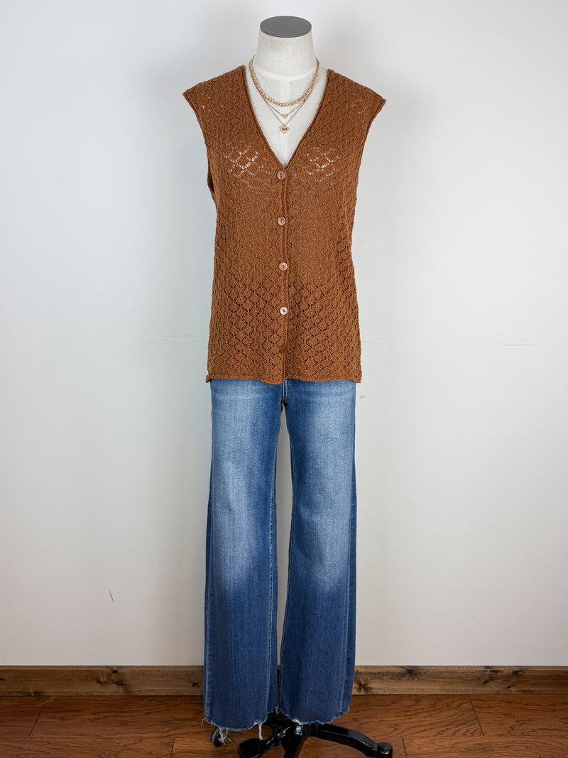 Adley Button Down Sweater Vest in Camel
