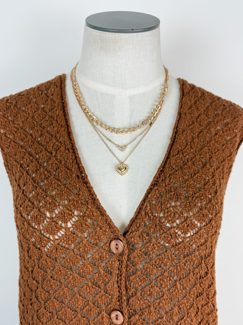 Adley Button Down Sweater Vest in Camel