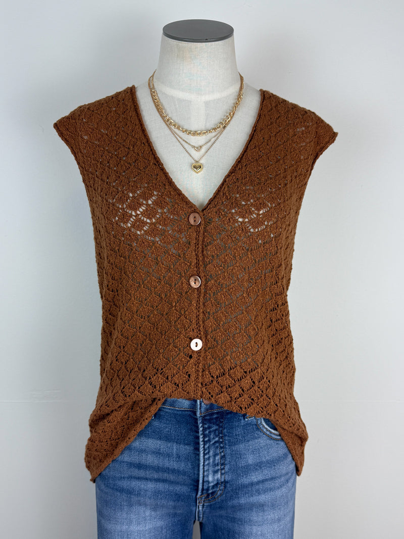 Adley Button Down Sweater Vest in Camel