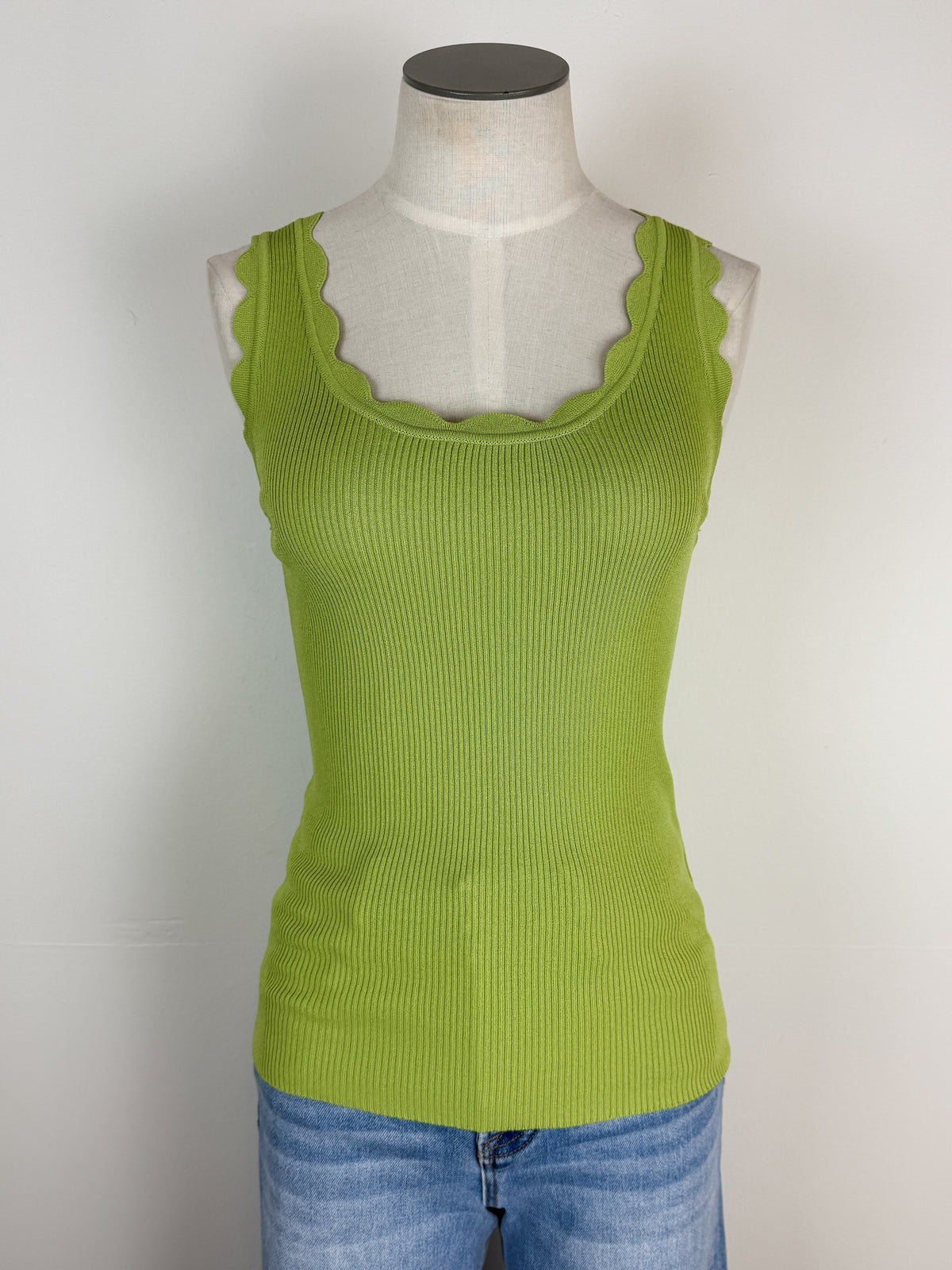 Bella Scalloped Tank in Avocado