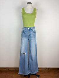 Bella Scalloped Tank in Avocado