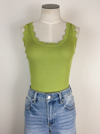 Bella Scalloped Tank in Avocado