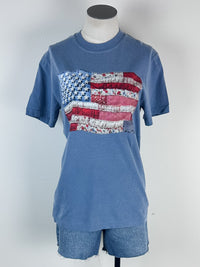 Faux Patchwork Flag Tee in Washed Navy