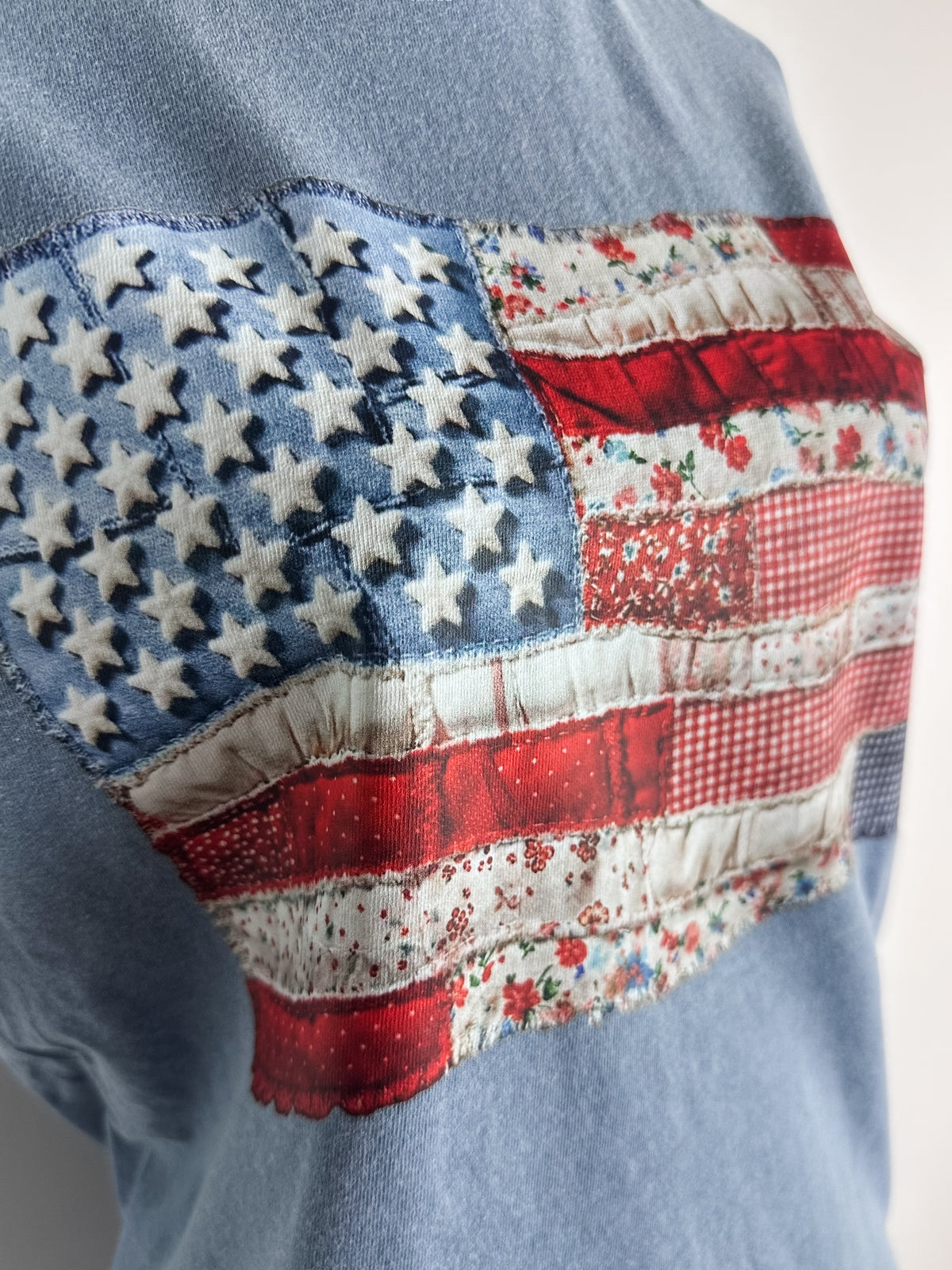 Faux Patchwork Flag Tee in Washed Navy