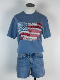 Faux Patchwork Flag Tee in Washed Navy