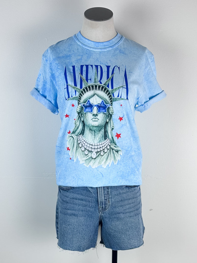 Statue of Liberty Tee in Blue Burst