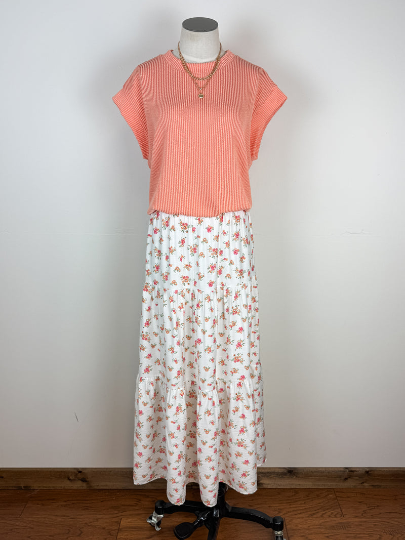 Angie Floral Maxi Skirt in Ivory