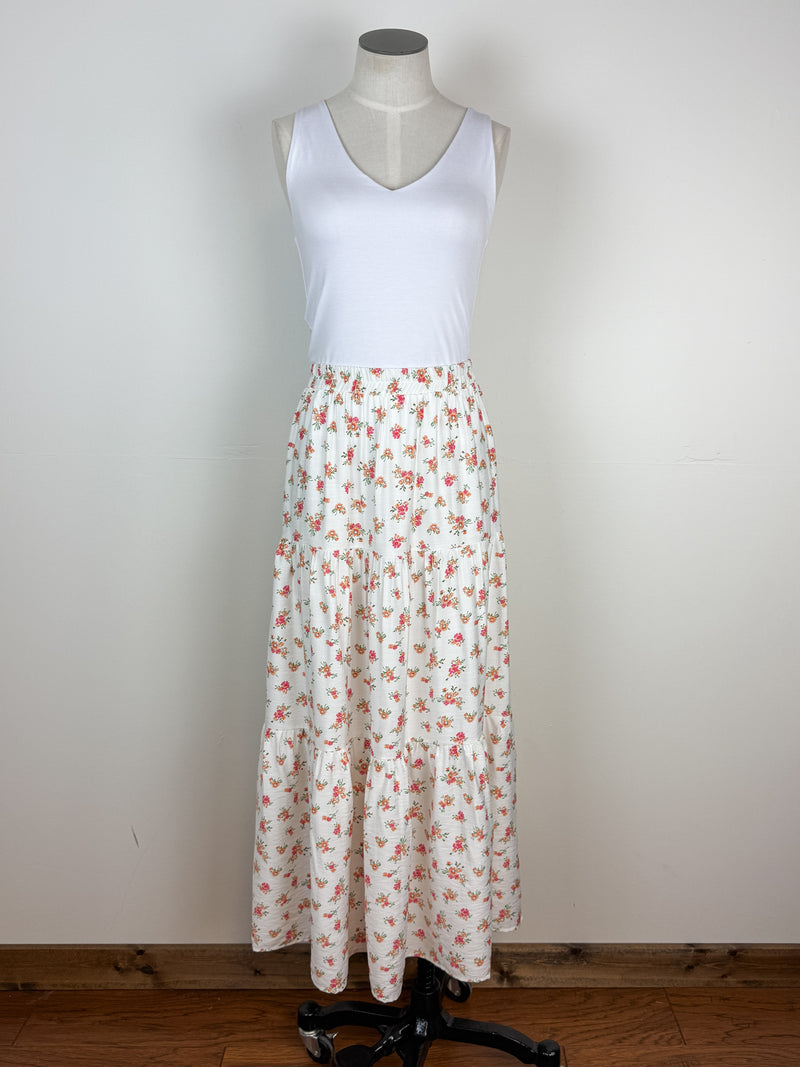 Angie Floral Maxi Skirt in Ivory