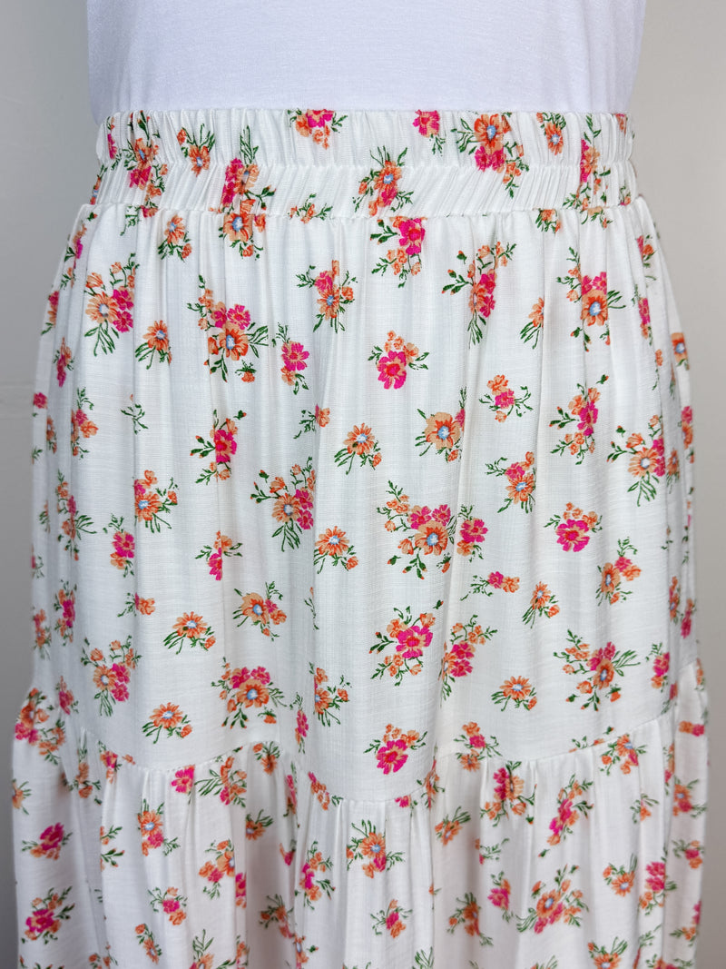 Angie Floral Maxi Skirt in Ivory