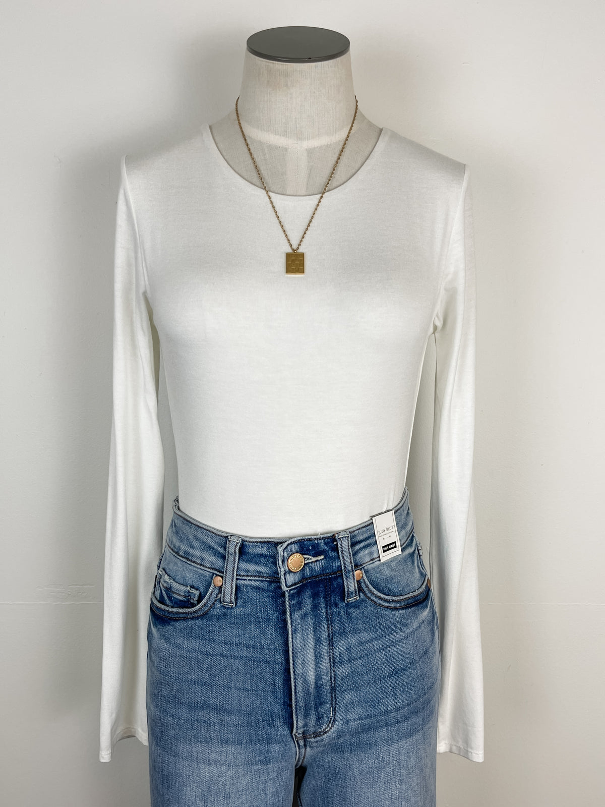 Basic Long Sleeve Bodysuit in White