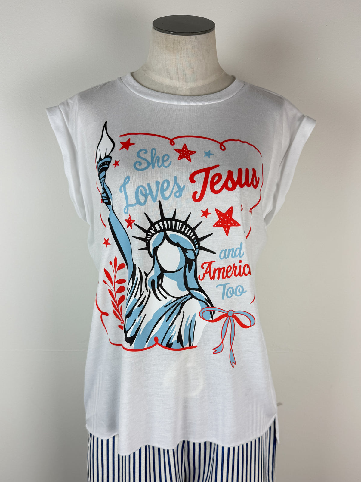 She Loves Jesus Muscle Tee in White