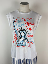 She Loves Jesus Muscle Tee in White