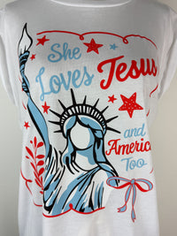 She Loves Jesus Muscle Tee in White