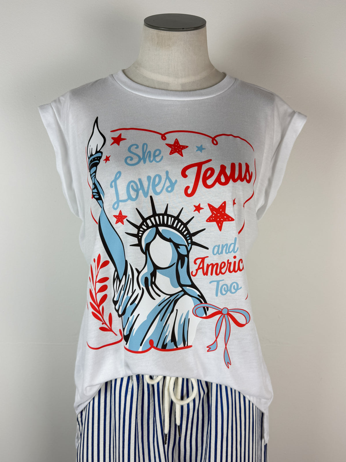 She Loves Jesus Muscle Tee in White