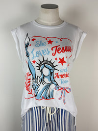 She Loves Jesus Muscle Tee in White