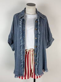 Abby Frayed Trim Top in Denim