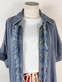 Abby Frayed Trim Top in Denim