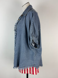 Abby Frayed Trim Top in Denim