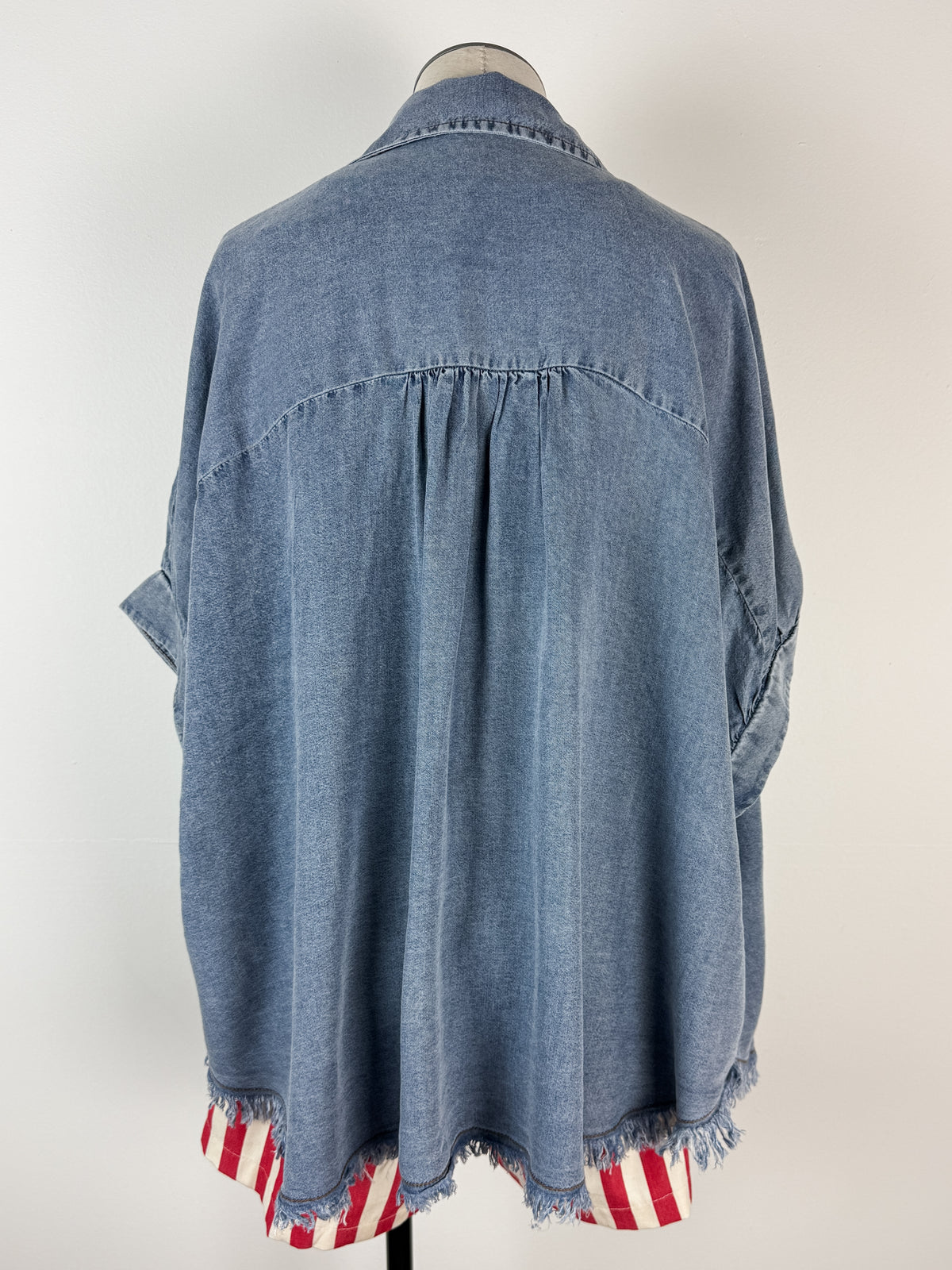 Abby Frayed Trim Top in Denim