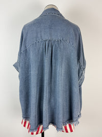 Abby Frayed Trim Top in Denim