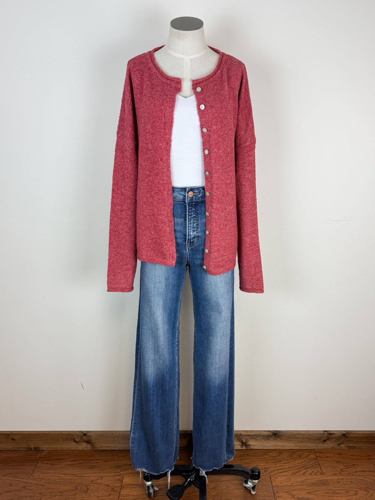 Ava Button Up Cardigan in Berry