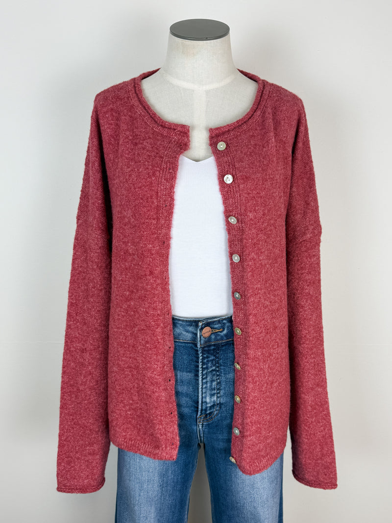 Ava Button Up Cardigan in Berry
