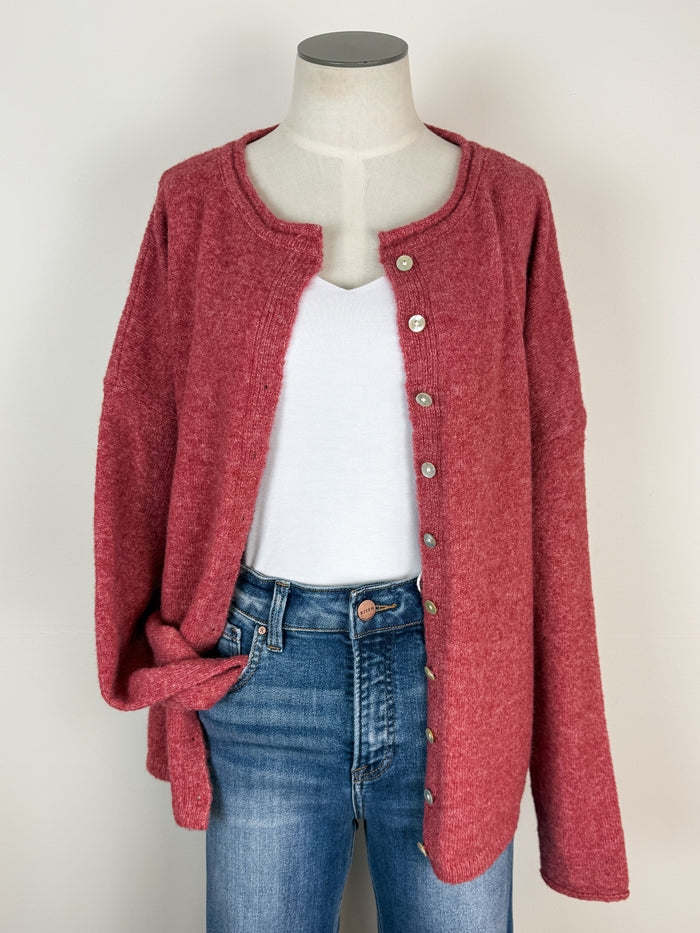 Ava Button Up Cardigan in Berry
