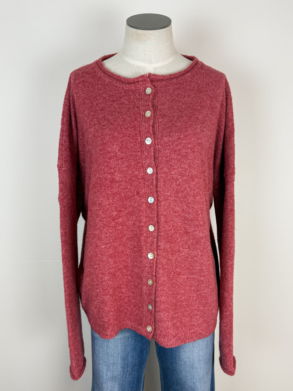 Ava Button Up Cardigan in Berry